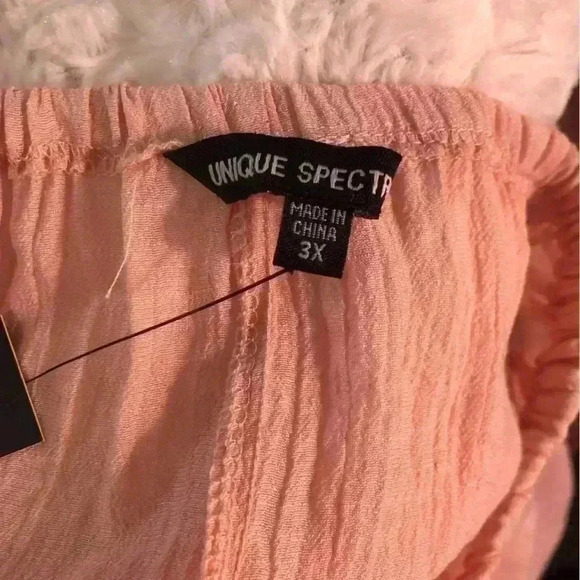 Unique Spectrum Women’s 3X Blouse Peach Gauze Lace Trim Double Bell Sleeves NWT - Picture 6 of 8